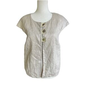 VTG Mint Jodi Arnold Sz4 100% Linen Shimmer Silver Short Sleeved Jacket Top Vest